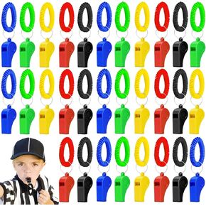 50/100PCS Whistle Sport Whistle with Bracelet Sports Whistles Multi Color Hiking Whistle Loud Crisp Sound Whistles Bulk Plastic Whistles for Adults Kids Ideal for Coach Referees Polices Outdoor Sports