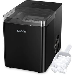 Silonn Countertop Ice Maker Machine, Fast Ice in 7 Min, 28 lbs of Ice Per Day, Ice Makers Countertop, Portable Ice Maker with Ice Basket and Scoop, Black, 10 x 15 x 12 inches
