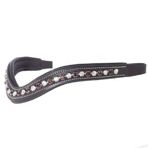Exion Horse Browband For English Bridle | Curved Shape Padded Equestrian Browband For Show & Dressage | Clear, Burgundy Crystal Browband For Horses