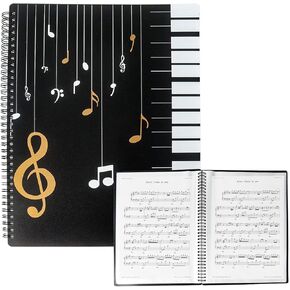 Klmnop 120 Pages Sheet Music Folder，Spiral Binder Music File Folder Fit A4 8.5 x 11 in Size Pape， Waterproof Sheet Music Storage for Choir Folder(Black)