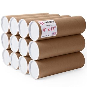 4" x 12" Reinforced Kraft Paper Mailing Tubes, Pack of 12 Tubes with 2 Caps Each – USPS Approved Poster Tube – Made in USA Cardboard Tube for Shipping and Storing Posters, Prints, Artwork, Documents