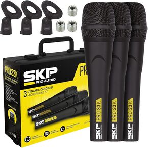 Microphone for Singing, Concerts, Studio and Events - Professional PRO-33K Dynamic Cardioid 3 Microphones Kit - XLR Connectivity - Includes Mic Stand and Accessories