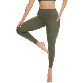 UEU High Waist Leggings for Women with Tummy Control, Yoga Workout Gym Running Pants with Pockets, No Front Seam 25/27"