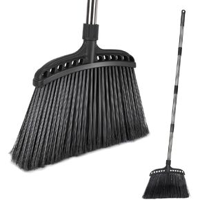 MASTERTOP Heavy Duty Outdoor Broom, Commercial Brooms for Sweeping Indoor with 55" Long Handle, Large Angle Household Brooms for Courtyard Grage Lobby Mall Market Home Office, Cleaning Pet Hair