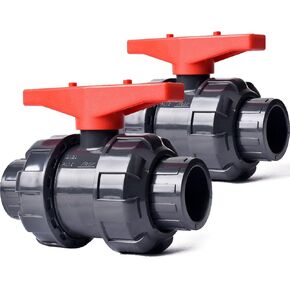 Union Ball Valve 1" with Full Port (2-Pack), UPVC Full Flow Ball Valve - U.S. ASTM EPDM O-Rings and Reversible PTFE Seats，Rated at 230 PSI, 1 inch Socket (1 inch)