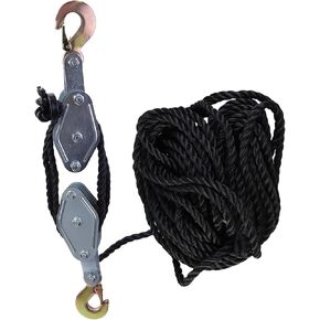 LC LICTOP 4-Pulley Block and Tackle System 8:1 Lifting Power 2200Lbs Strength with 65Ft Length 3/8" Nylon Rope Force-Saving Manual Lifting Small Crane Kit