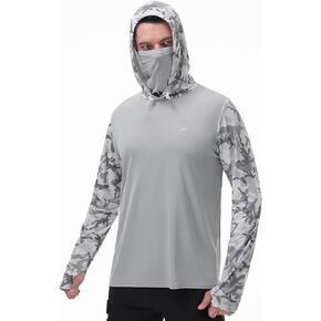 FISHEAL Men's Performance Fishing Hoodie Shirt - UPF 50+ UV Sun Protection Long Sleeve Shirts with Mesh Face Mask