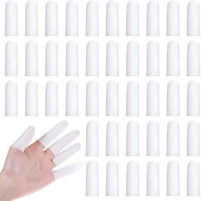 100 Pcs Cotton Finger Cots White Finger Toe Sleeves Cloth Finger Covers Finger Gloves Fingertips Protective Cover Thumb Protector Toe Sleeves Thumb Covers Breathable