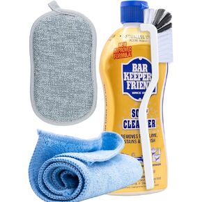 13 oz All-Purpose Soft Cleanser - Bar Keepers Friend - Bundled with Brush, Scrub Sponge, and Microfiber Towel | Powerful Rust, Lime, Stains & Remover for Kitchen Surfaces, and Bathroom Fixtures