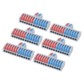 6Pcs 2 in 12 Out Compact Wire Connector Electrical Lever Wire Connectors Splicing Wires Connectors Rail and Screw Mounting