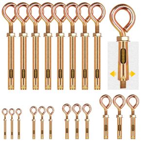 Glarks 8pcs M8 Concrete Eye Bolts, Carbon Steel Expansion Screws Closed Hook Bolts, Colored Zinc Plated Expansion Eye Bolt Screw Anchor for Wall Masonry Concrete Expansion Heavy Duty Bolts