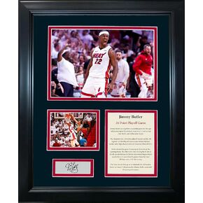 HOFSM.COM Hall of Fame Sports Memorabilia Framed Jimmy Butler 56 Point Playoff Game vs Milwaukee Bucks Facsimile Laser Engraved Signature Auto Miami Heat 11"x14" Basketball Photo Sig Collage