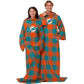 FOCO Miami Dolphins NFL Buffalo Plaid Oversized Wearable Throw Blanket - 48" x 71"