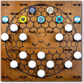 38 Golf Ball Display Case Wall Mount - Golf Accessories for Men, Cool Unique Gifts for Golfer Men Women, Memorabilia Stand Poker Chip Holder, Wood Board and Tee, Brown