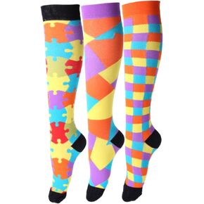 Compression Socks Women Men Support for Running,Athletic Sports,Flight Travel, Pregnancy (Color Puzzle, L/XL)