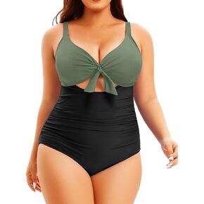 Aqua Eve Plus Size One Piece Swimsuit for Women Tummy Control Bathing Suit Cutout Swimwear