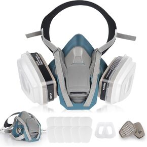 Respirator Mask, Respirator Mask with Filters 6001, Paint Respirator Chemical Mask Organic Vapor Asbestos Protection, Half Face Gas Mask For Spray, Welding, Sanding, Construction Blue