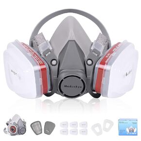 Reusable Respirator, Reusable Half Facepiece Respirator with 6 Active Cotton Respirator Filters Against Painting, Dust, Sanding, Polishing, Spraying