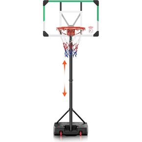 Portable Basketball Hoop & Goals Height Adjustable Basketball Hoop Goal with Backboard, Filable Base and 2 Wheels Pool Basketball Hoop Outdoor for Teenagers/Youth