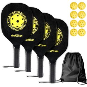 Amicoson Pickleball Paddles - Pickleball Set of 4 Paddles, Indoor & Outdoor Pickleball Balls, Pickleball Paddle Set of 4 Wood Pickleball Racket Ergonomic Cushion Grip, 8 Pickleball Balls & 1 Carry Bag in Saudi Arabia