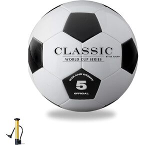 Classic World Cup Series Soccer Ball Size 5 – Retro Black & White Design,Durable Synthetic Leather for Training, Matches & Recreational Play – Classic Look for Kids, Youth & Adults of All Skill Levels