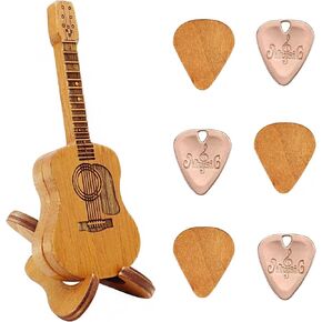 Sherum Strum Box Sheremart Strumbox,Wooden Guitar Pick Box With Stand,Guitar Pick Case With 6 Pcs Guitar Pick Holder