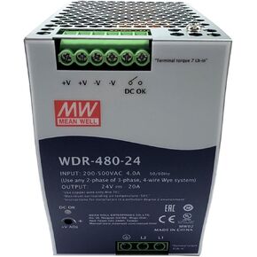 WDR-480-24 24V 20A 480W Industrial DIN Rail Power Supply with High Efficiency for Automation and Control, White, YS-WDR-480-24