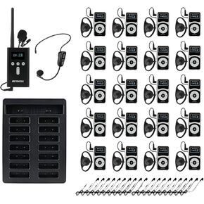 Retekess T130P Wireless Tour Guide System, Tour Guide Microphone, 3th Generation T130 Noise Reduction System,160m/525ft, Walking Tour Headsets for Tour Groups (1 Transmitter 20 Receivers)