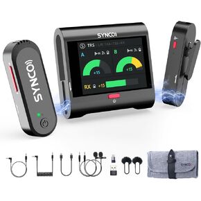SYNCO Wireless Microphone with Touch Screen, G3 PRO 2.4G Dual Lavalier Mic 820FT 10H Battery Charging for DSLR Smartphone Laptop with Noise Reduction, Camera-Lapel-Microphones-for-Podcast
