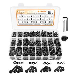 1760PCS Metric Screw Assortment, Grade 12.9 Alloy Steel M2 M3 M4 M5 Metric Bolts and Nuts Kit, Black Zinc Plated Hex Socket Head Cap Metric Screws Nuts and Bolts Set with Hex Wrenches
