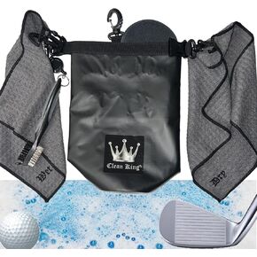 Keyfit Tools Clean King Golf Club Cleaner Golf Ball Washer Holder Accessories Wet Cleaning On Your Bag ~ 1 Wet Towel 1 Dry Towel 1 Water Reservoir 1 Interior Brush Pad 1 Exterior Brush Groove Tool
