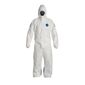 DuPont Tyvek 400D Protective Coverall with ProShield 10 Back, Zipper Front, Hood and Elastic Cuffs, White/Blue, 2X-Large, 25-Pack