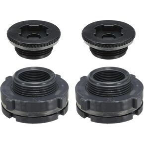 PATIKIL PVC Bulkhead Fitting with Plug G 1-1/4, 2 Pcs Double Threaded Bulkhead Water Tank Connector with Seal Gasket for Rain Bucket, Sinks, Aquariums, Grey