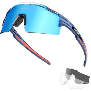 KAPVOE Polarized Cycling Glasses Sports Sunglasses for Men Women, UV400 MTB Bicycle Mountain Bike Glasses with 3 Lenses