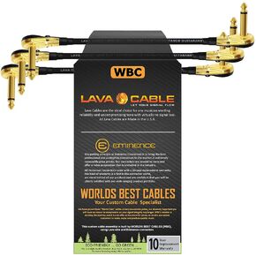 WORLDS BEST CABLES 3 Units - Lava Mini ELC (Black) - 11 Inch - Guitar Bass Effects Instrument, S-Shaped Patch Cable with Premium Gold Plated ¼ Inch (6.35mm), Right Angle Pancake Type TS Connectors