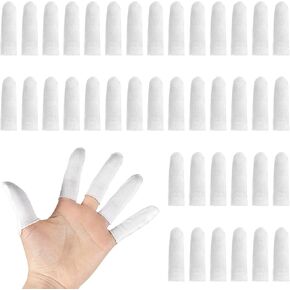 100Pcs Cotton Finger Cots, Elastic Finger Sleeves Lightweight Breathable Finger Covers Reusable Thumb Protector Finger Tips Protector for Cargo Handling Handicrafts Electronic Repair Gardening (White)