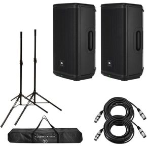 JBL 2X EON712 12" 1300W Powered Portable PA Speaker with Bluetooth and DSP Bundle with 2X Turnstile Audio Height-Adjustable Speaker Stands with Case, 2X 25' XLR Cables in Saudi Arabia