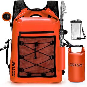 Goture Dry Bag Waterproof Backpack,20L+2L Fishing Tackle Bag with Rod Holder,Padded Shoulder Straps and Air Exhaust Valve,500D PVC Dry Sack Bag with Phone Case for Kayaking,Boating,Fishing,Travel