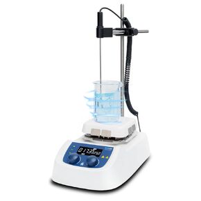 ONiLAB 380℃ LCD Digital Hotplate Magnetic Stirrer with Ceramic Coated Aluminum Work Plate and Metal Case,Timer 1min-99h59min,200-1500rpm,5L,Temp Probe Sensor & Support Stand & Stirring Bar Included