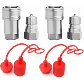 3/8 NPT Ag ISO 7241-A Hydraulic Coupler, CEKER Poppet Pioneer Style Hydraulic Quick Connect Tractor Coupling,Carbon Steel Poppet Valve 2Set