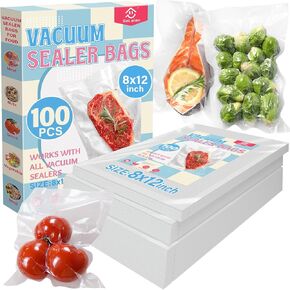 Vacuum Sealer Bags, 100 Count 8x12 Inch Food Vac Bags, PreCut Bag for Airtight Food Storage, Meal Prep or Sous Vide Cooking, Keep Food Fresh and Nutrients, BPA Free and Heavy Duty