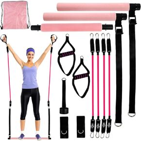 C Crystal Lemon Pilates Bar Kit with Resistance Bands, Adjustable Pilates Bar with Door Anchor, Complete Pilates Training Set for Home and Gym