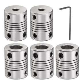 uxcell 5 Pcs Aluminum Alloy Shaft Coupling 5mm to 10mm, Flexible Coupling Motor Connector Joint, Stepper Motor Coupler for CNC Machine & 3D Printer (L25xD19)