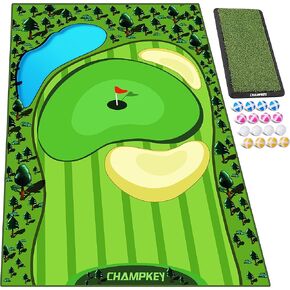 CHAMPKEY Premium 3.3' x 4.8' Golf Chipping Green - Come with Golf Hitting Mat and 16 Balls - Ideal for Indoor and Outdoor Training (Classic)