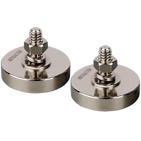 MUTUACTOR 2Pack Super Powerful Neodymium Cup Magnet with 1/4''-20 Male Threaded Stud, 100lb Vertical Pull-Force Non-Shattering Magnet Base with Nut and Washer for Lighting, Camera and Other Brackets.