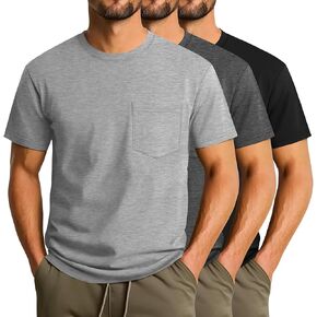 Ficerd 3 Pack Men's Big & Tall T Shirt, Short Sleeve Pocket Tee Crew Neck Cotton Shirts Lightweight Solid Loose Tee Shirts