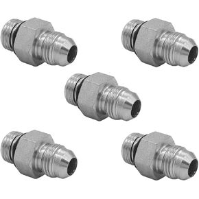 (5-PACK) 6400-02-02-O Hydraulic Hose Adapter Fitting 1/8" Male JIC 37° Flare (5/16-24 UNF) × 1/8" Male O-Ring Boss (5/16-24 UNF) SAE Straight Pipe Joints Connector Carbon Steel