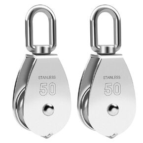M50 Single Pulley Block, 2Pcs,Heavy Duty 304 Stainless Steel Heavy Duty Swivel Pulley Block, for Lifting, Cable Loading 400kg/881Lbs