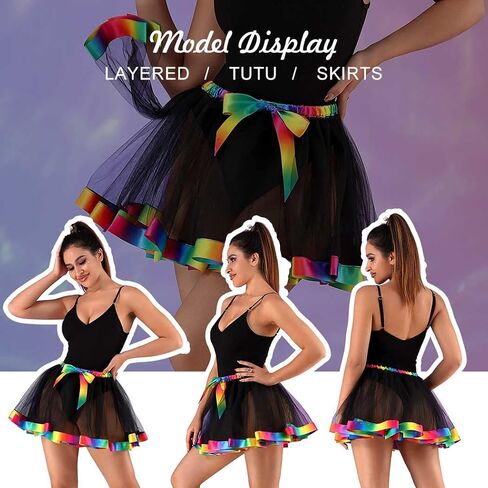 Nicute Rainbow Womens Tutu Layered Tulle Ballet Skirt Rave Festival Colorful Tutu for Adult in Saudi Arabia