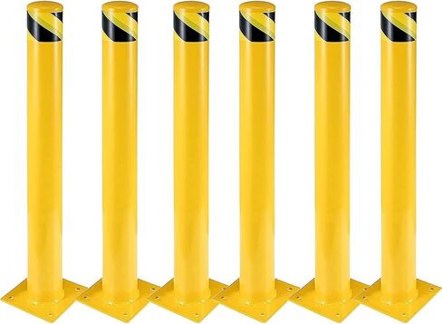 Safety Bollard 6 حزم ، 42 بوصة مرتفعة شاقة الصفراء الصلب ، بقطر الفولاذ ، 4.5 بوصة قطره ، بولارد السلامة مع 16 مسامير مرساة - مثالية للتحكم في حركة المرور ، حواجز الممرات ، أعمدة وقوف السيارات in Kuwait